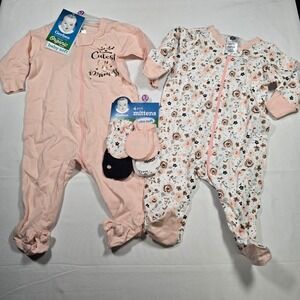 Gerber Baby Girl 0-3M Organic Cotton Sleep Play outfit Mittens 6pc Pink Floral